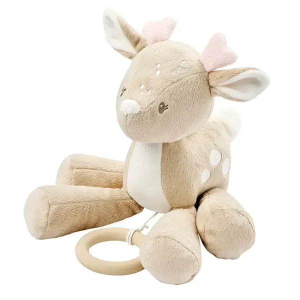 FanFan Jouet musical en peluche petit cerf - 25 cm - Peluche avec musique - Beige