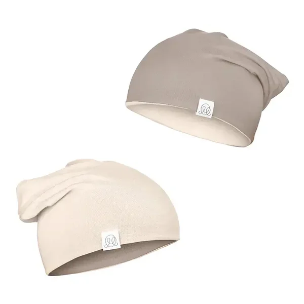 Bonnet réversible en bambou - taupe et beige