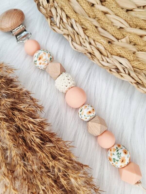 Cordon tétine - Fleur orange, pêche