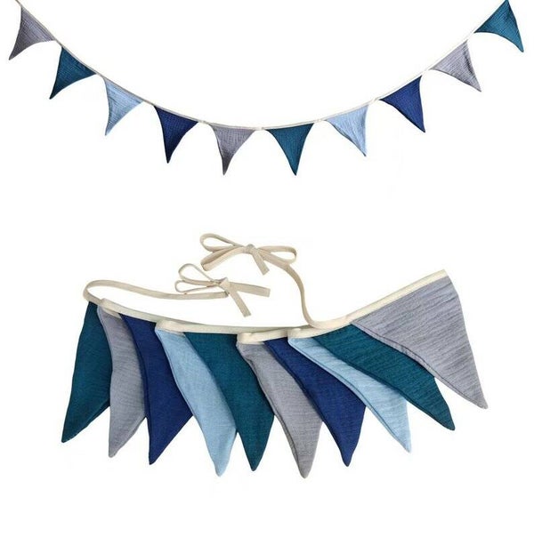 Ligne de drapeau hydrophile nuances bleues – 2,5 mètres | Décoration Chambre Bébé & Chambre Enfant