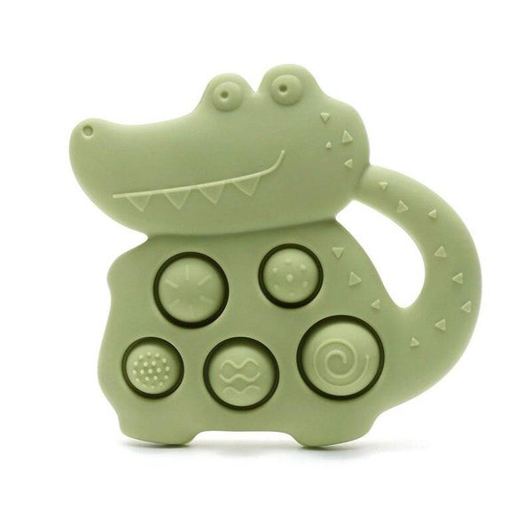 Anneau de dentition en silicone avec Pop-it Crocodile - Vert