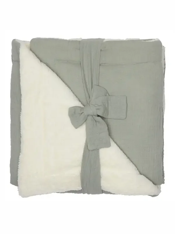 Couverture peluche double gaze & microfibre - Vert de gris