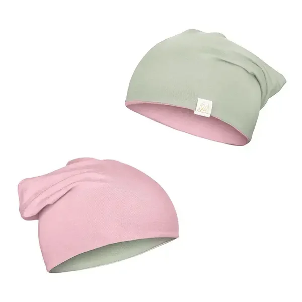 Chapeau réversible en bambou - rose poudré/sauge