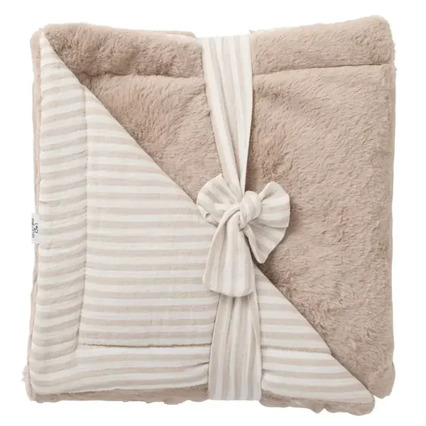 Couverture Luxe fausse fourrure angora / gaze de coton rayé