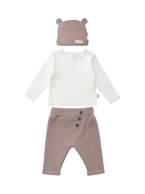 Ensemble côtelé en tricot 3 pièces en marron