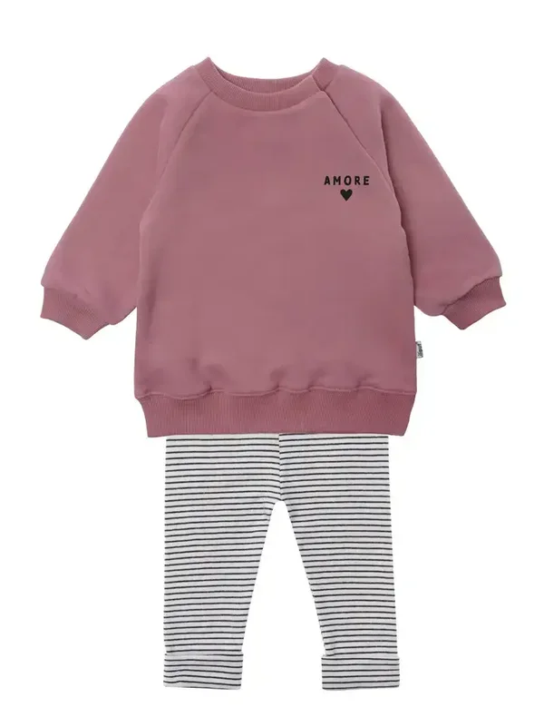 Ensemble 2 pièces avec sweat-shirt rosewood imprimé « Amore » et leggings rayés