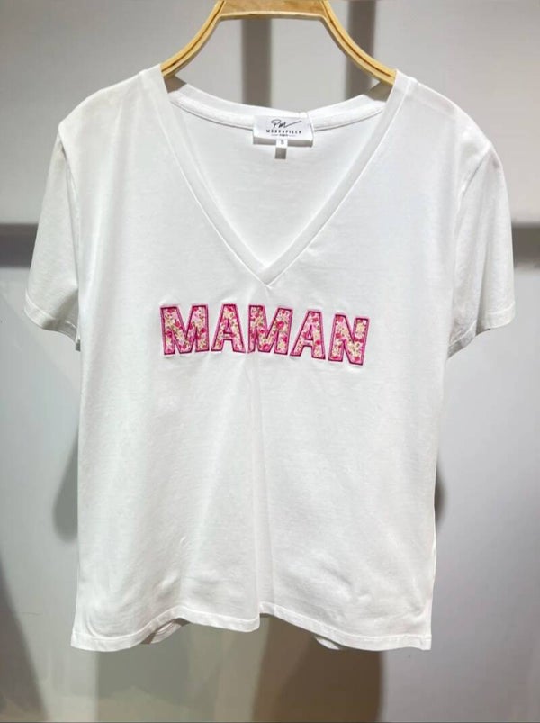 T shirt col V avec broderie pour les mamans