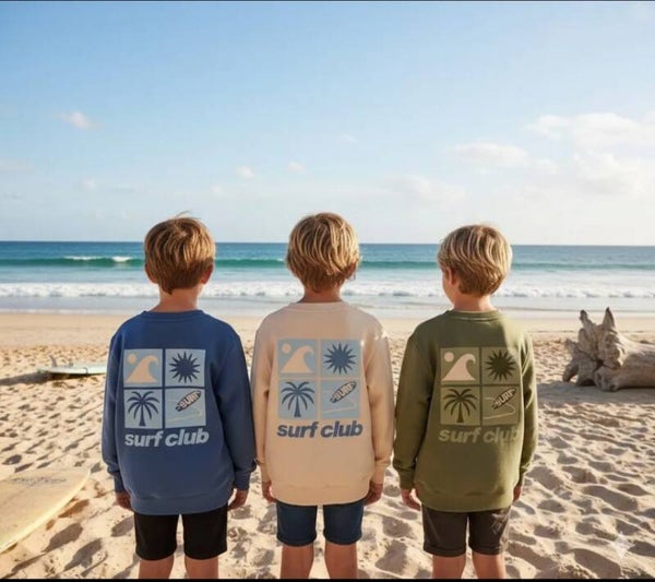 Pull garçon Vert ou bleu col rond SURF CLUB