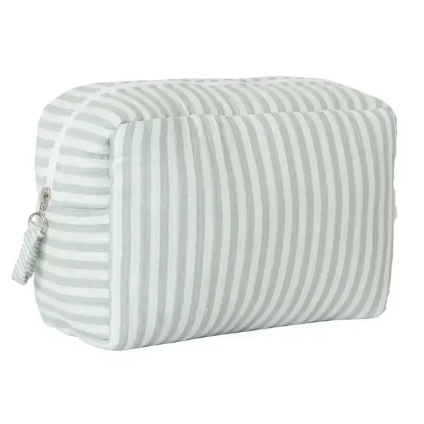 Trousse de toilette gaze de coton (doublé) rayé vert de gris