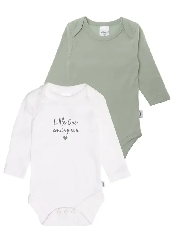 Lot de 2 bodies à manches longues en roseau et blanc "little one coming soon"