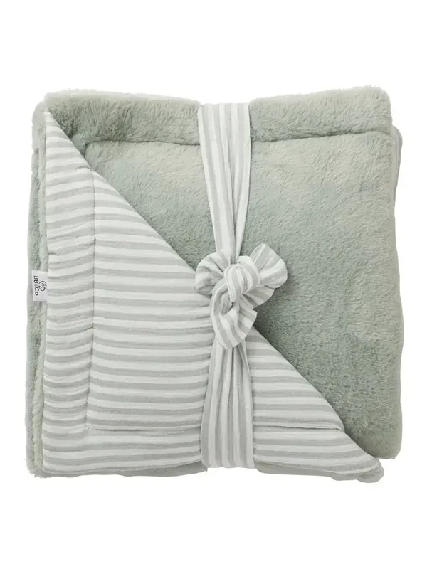 Couverture Luxe fausse fourrure angora / coton rayé vert