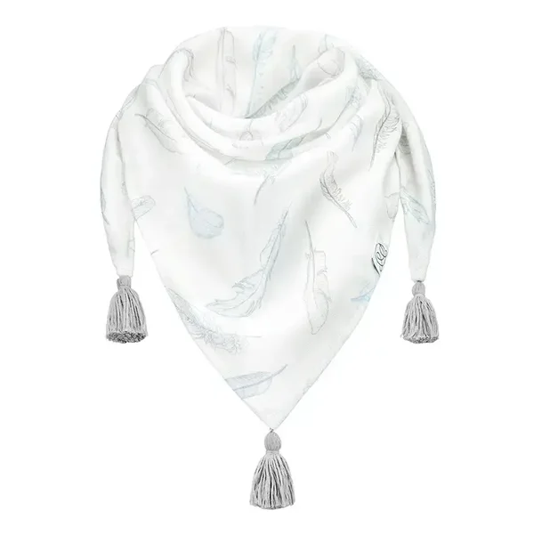 Écharpe en bambou avec pompons - Plumes célestes - gris
