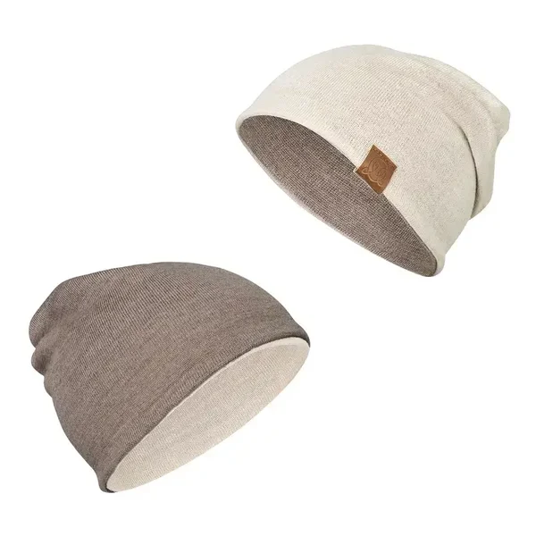 Chapeau réversible en mérinos - taupe-beige