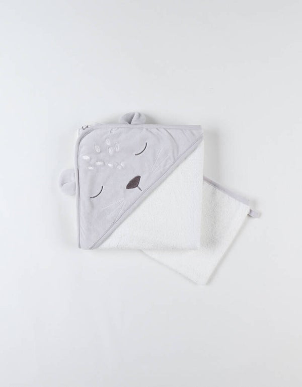 Set de bain Kendi en éponge et Veloudoux®, écru/gris clair Noukie's