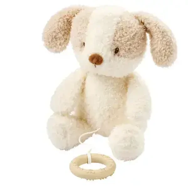 Chien en peluche musicale TEDDY – 25 cm – Jouet en peluche doux avec musique – Blanc & Beige