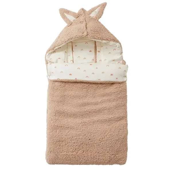Nid d'ange en sherpa ourson doublé coton imp. arc-en-ciel