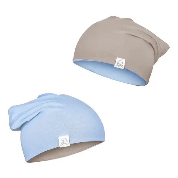 Chapeau réversible en bambou - taupe-bleu clair