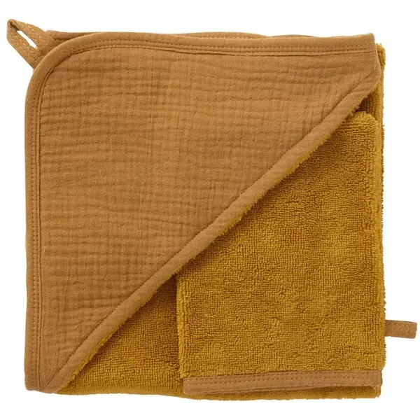 Cape de bain + gant - bambou & gaze de coton - Havane