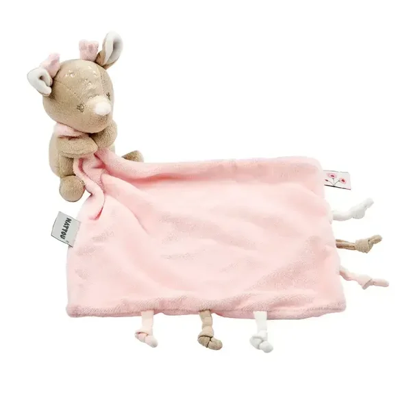 FanFan Baby Couverture câlin avec Doudou - 27 x 27 cm - Doudou cerf - Beige