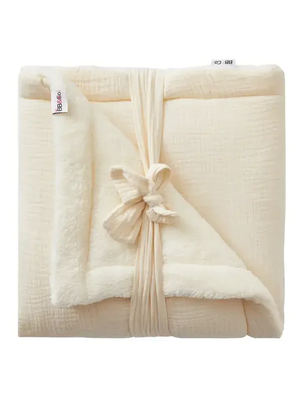 Couverture peluche double gaze & microfibre - Mousse de lait