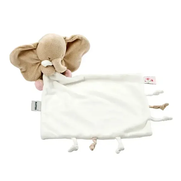 FanFan Bébé Tissu en Peluche avec Câlin - 27 x 27 cm - Doudou Éléphant - Blanc Cassé