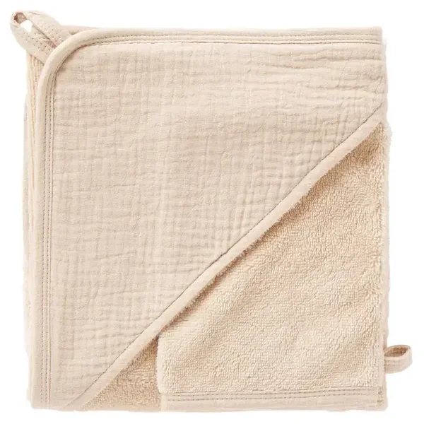 Cape de bain + gant - bambou & gaze de coton - Biscuit