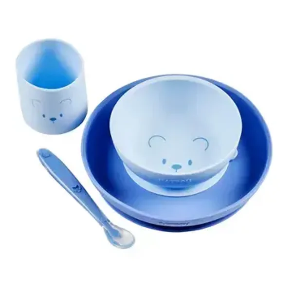 Ensemble de vaisselle en silicone pour enfants, 4 pièces avec ventouse - bleu