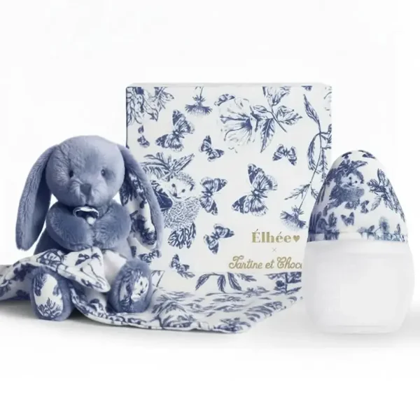 Coffret Biberon + Doudou | Tartine et Chocolat "Toile de Jouy" Bleu