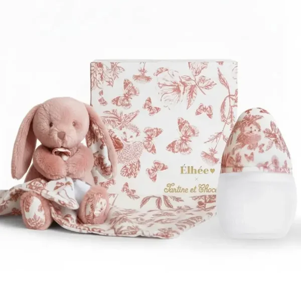 Coffret Biberon + Doudou | Tartine et Chocolat "Toile de Jouy" Terracotta