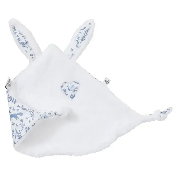 Doudou lapin petit cœur - microfibre blanc / imprimé forêt