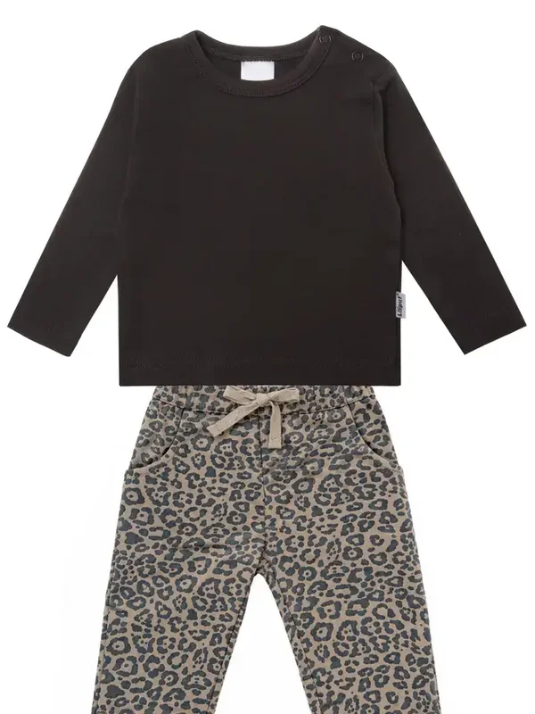 Nouveau  Ensemble 2 pièces avec haut à manches longues et pantalon léopard
