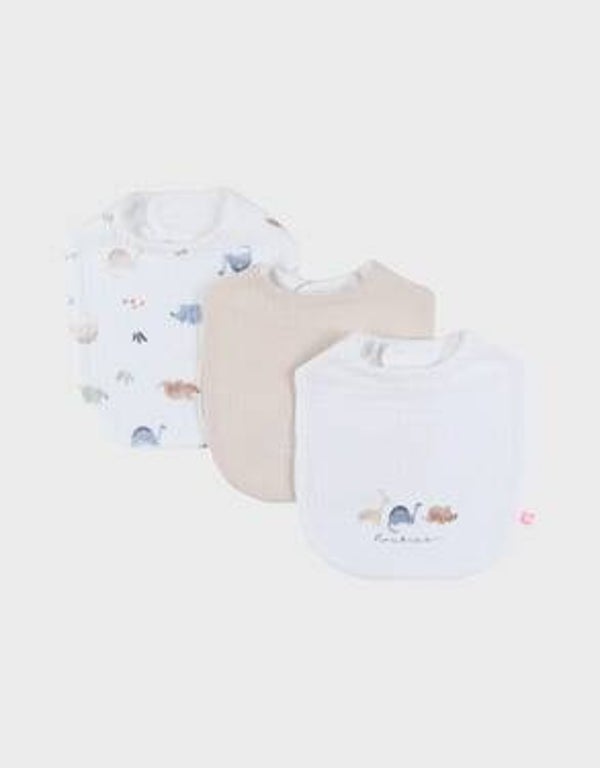 Lot de 3 bavoirs, mousseline de coton bio et éponge