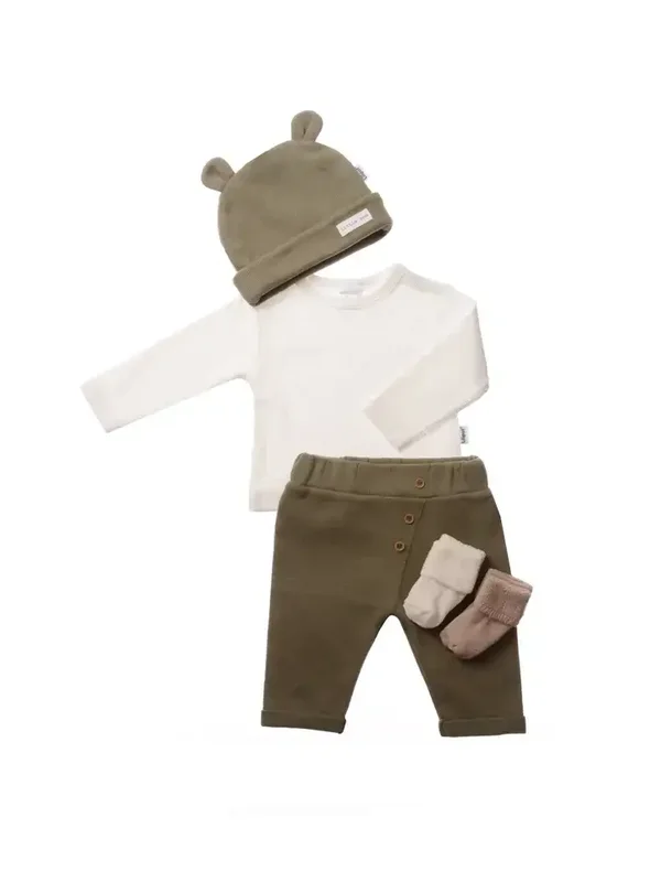 Ensemble en maille côtelée avec pantalon en olive, 5 pièces