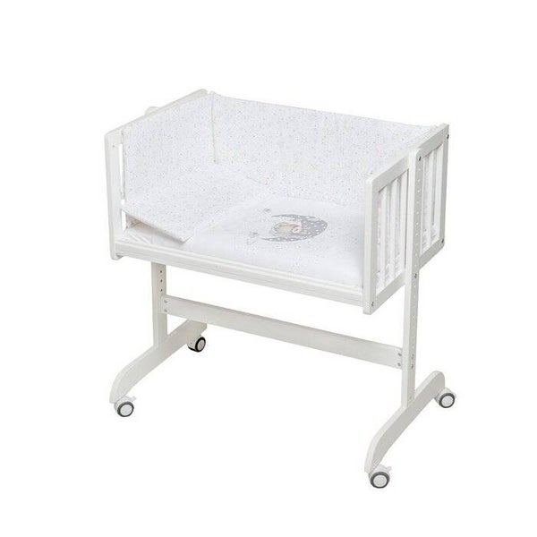 BERCEAU EN HÊTRE BLANC MINANA + LITERIE + VÊTEMENT + MATELAS - MOD. NÔTRE DORMANT - GRIS