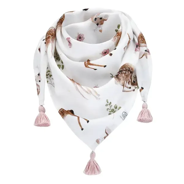 Foulard en bambou avec pompons - Faons - rose