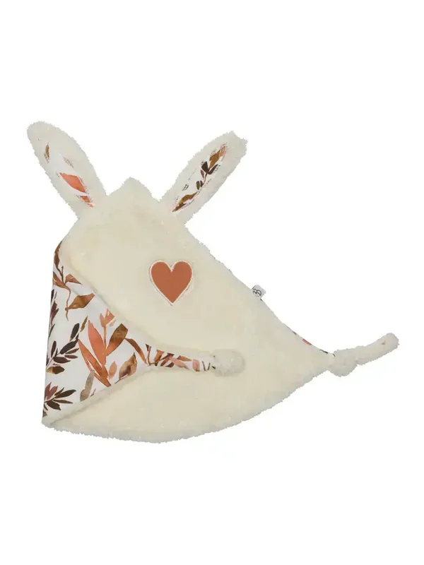 Doudou lapin petit cœur - microfibre ivoire/imp. feuillages