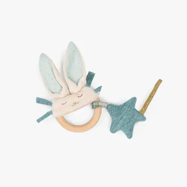 Hochet anneau bois Lapin bleu