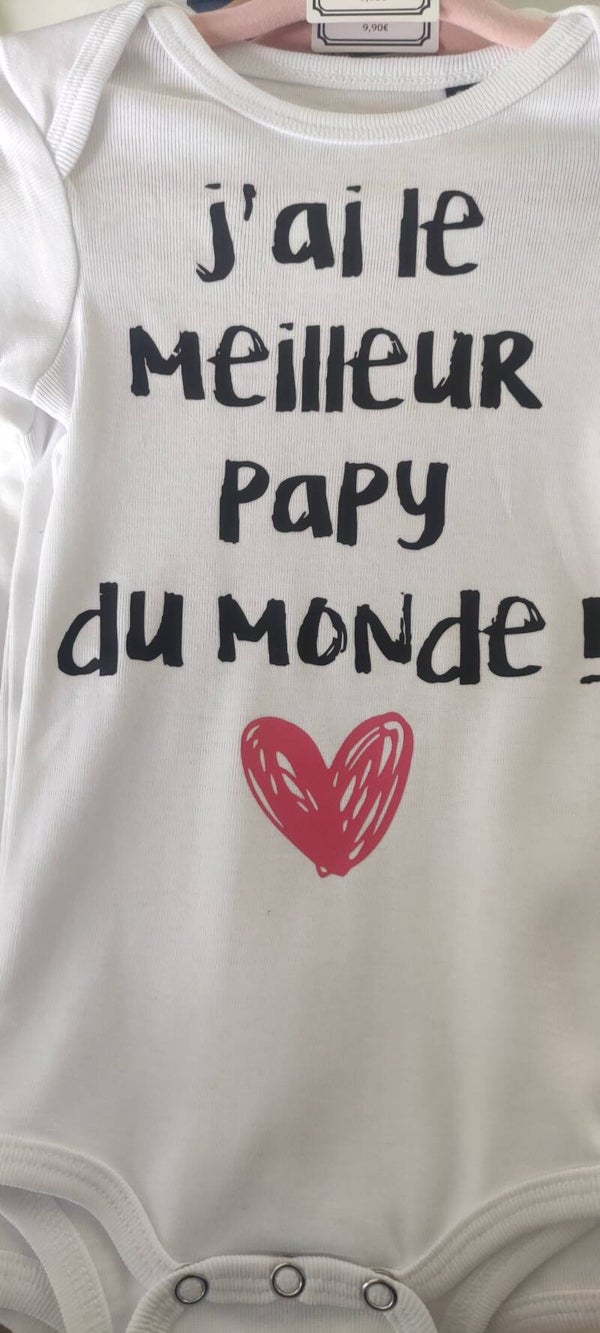 Body 'j'ai le meilleur papy du monde" 0/3 mois. 6/12 mois, 18/23 mois