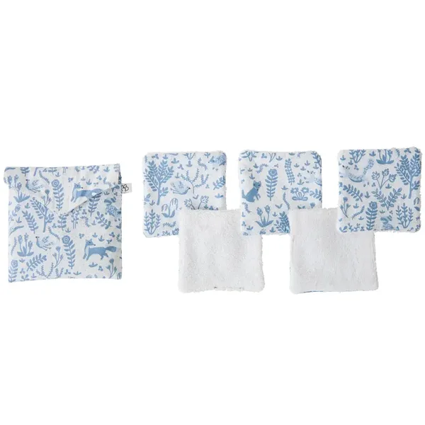 Lingettes lavables & pochette assortie imp.forêt / pierre bleue