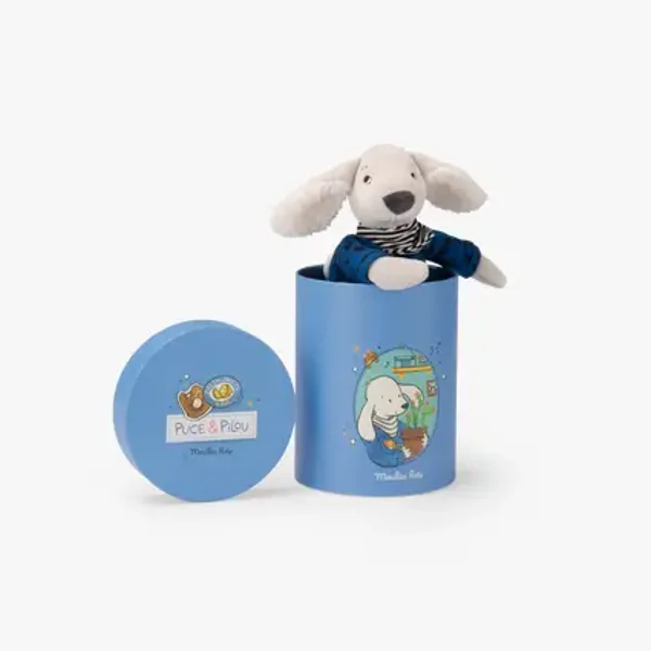 Poupée chien Pilou bleu (en boîte)