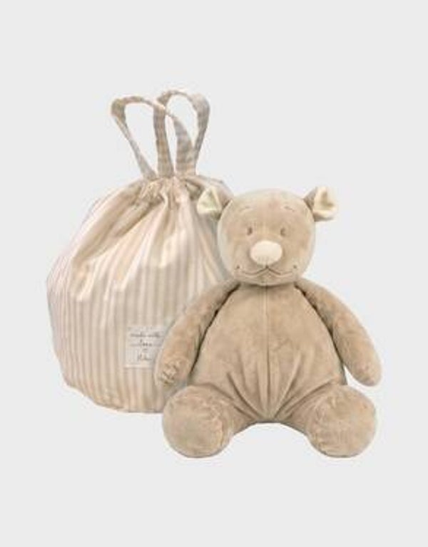 Peluche ours beige Nouky 80 cm avec pochon cadeau à partir du 16/11/26