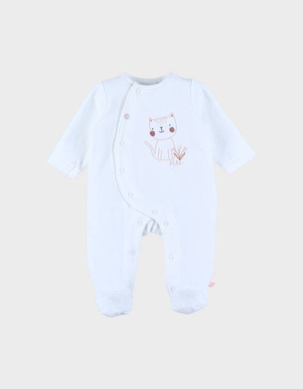 Pyjama bébé en velours avec broderie chat