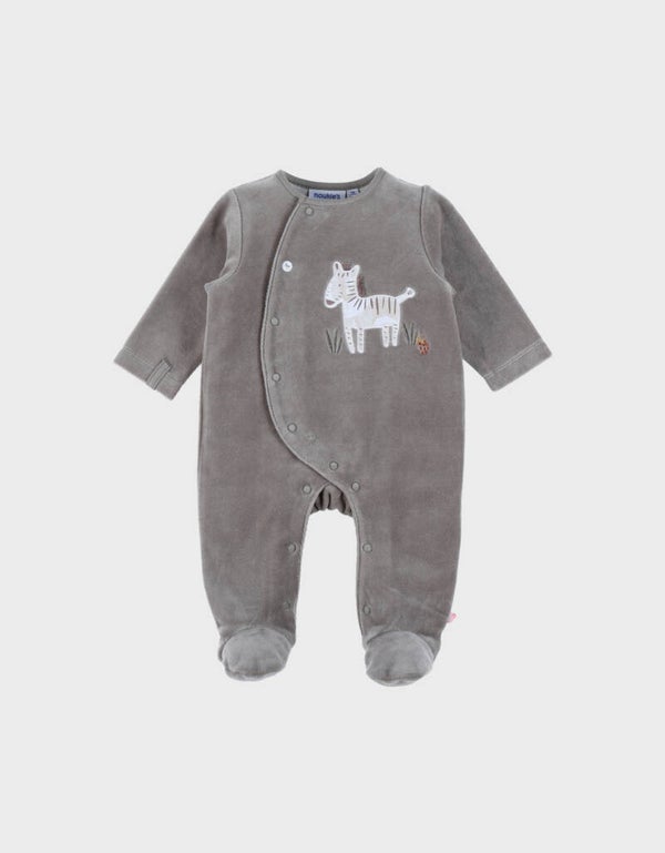 Pyjama bébé en velours kaki avec broderie zèbre NEW