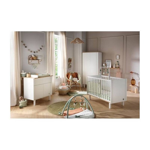 Trio lit 120x60 + commode + armoire Eléonore Blanc