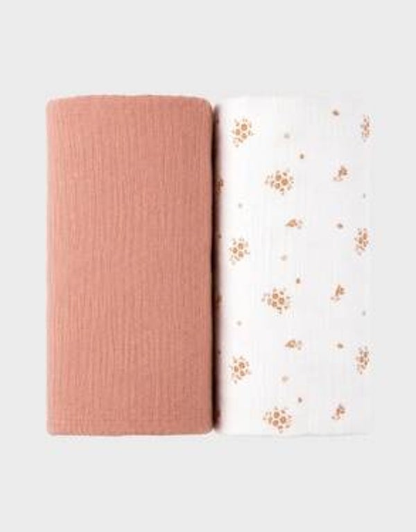 Lot de 2 langes 100*100cm, mousseline de coton bio
