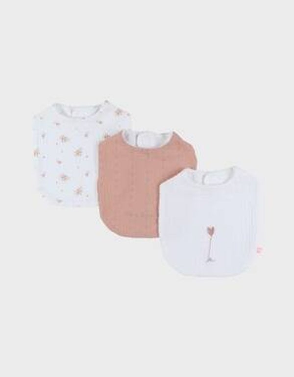 Bio Lot de 3 bavoirs, mousseline de coton bio et éponge