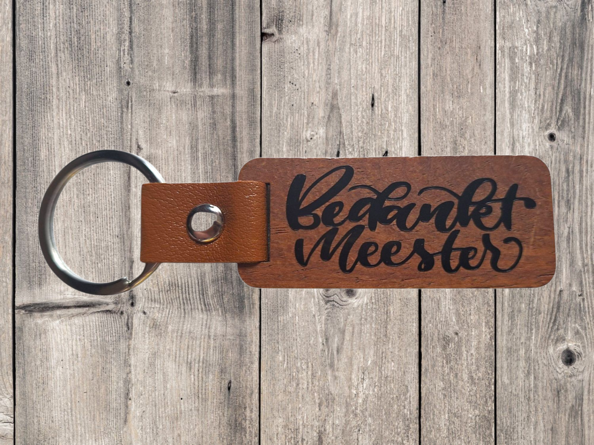 Houten sleutelhanger – Bedankt meester