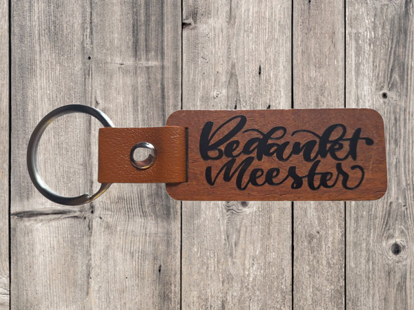 Houten sleutelhanger – Bedankt meester/juf