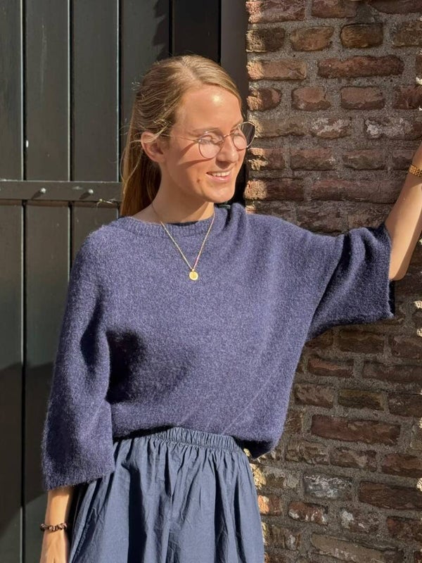 Gebreid truitje blauw 3 kwart mouw