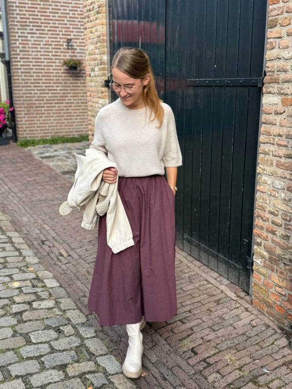 Gebreid truitje korte mouw beige